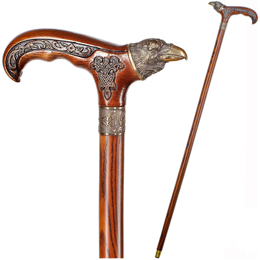 Raven Head – Bronze & Wood Walking Cane