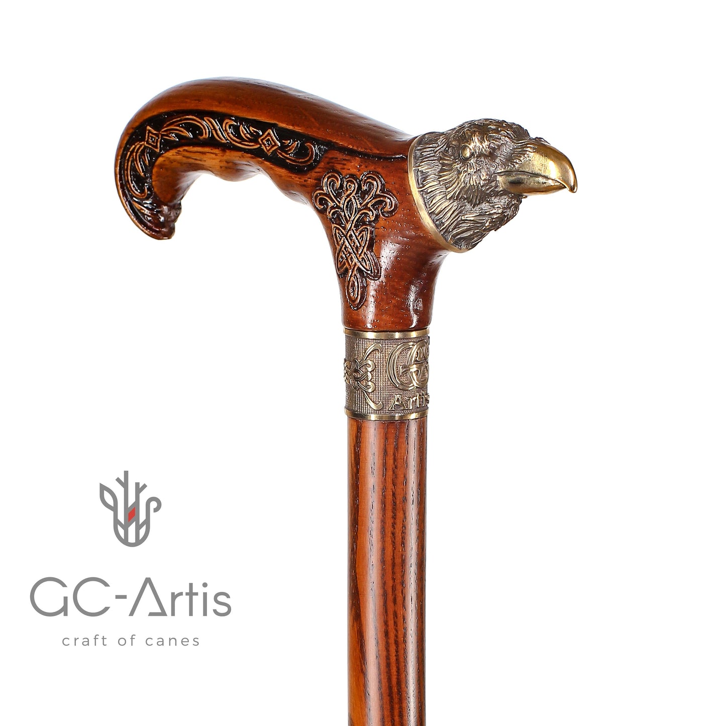 Raven Head – Bronze & Wood Walking Cane