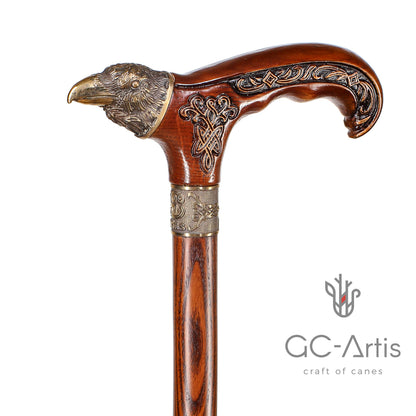Raven Head – Bronze & Wood Walking Cane