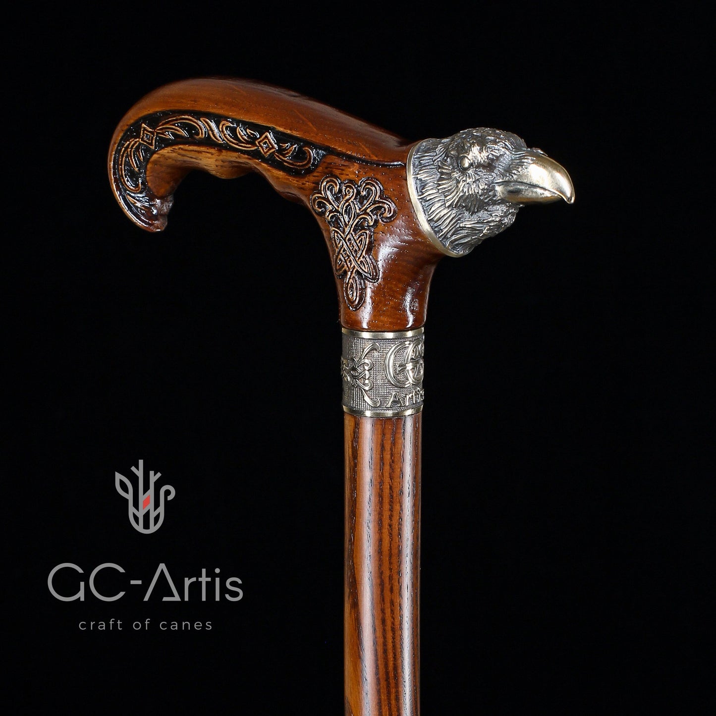 Raven Head – Bronze & Wood Walking Cane