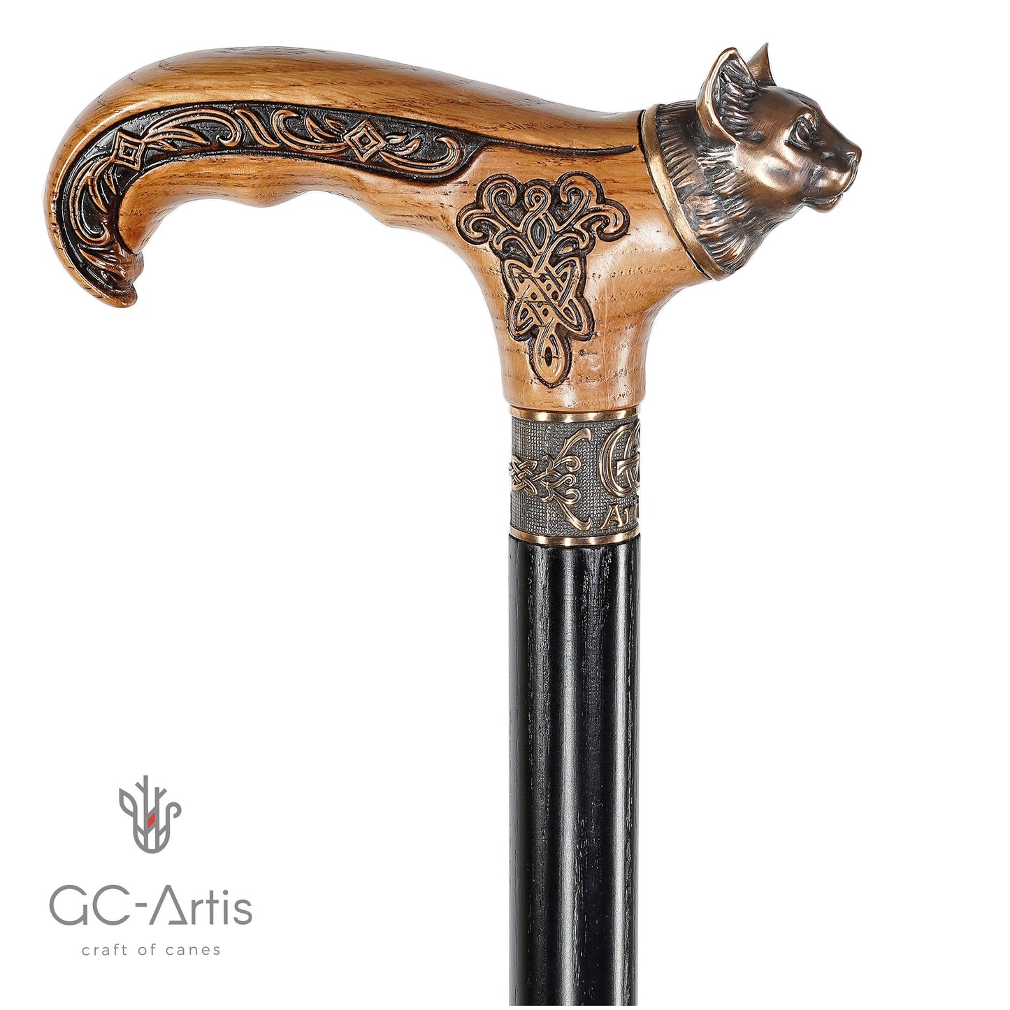 Kitty Head – Bronze & Wood Walking Cane