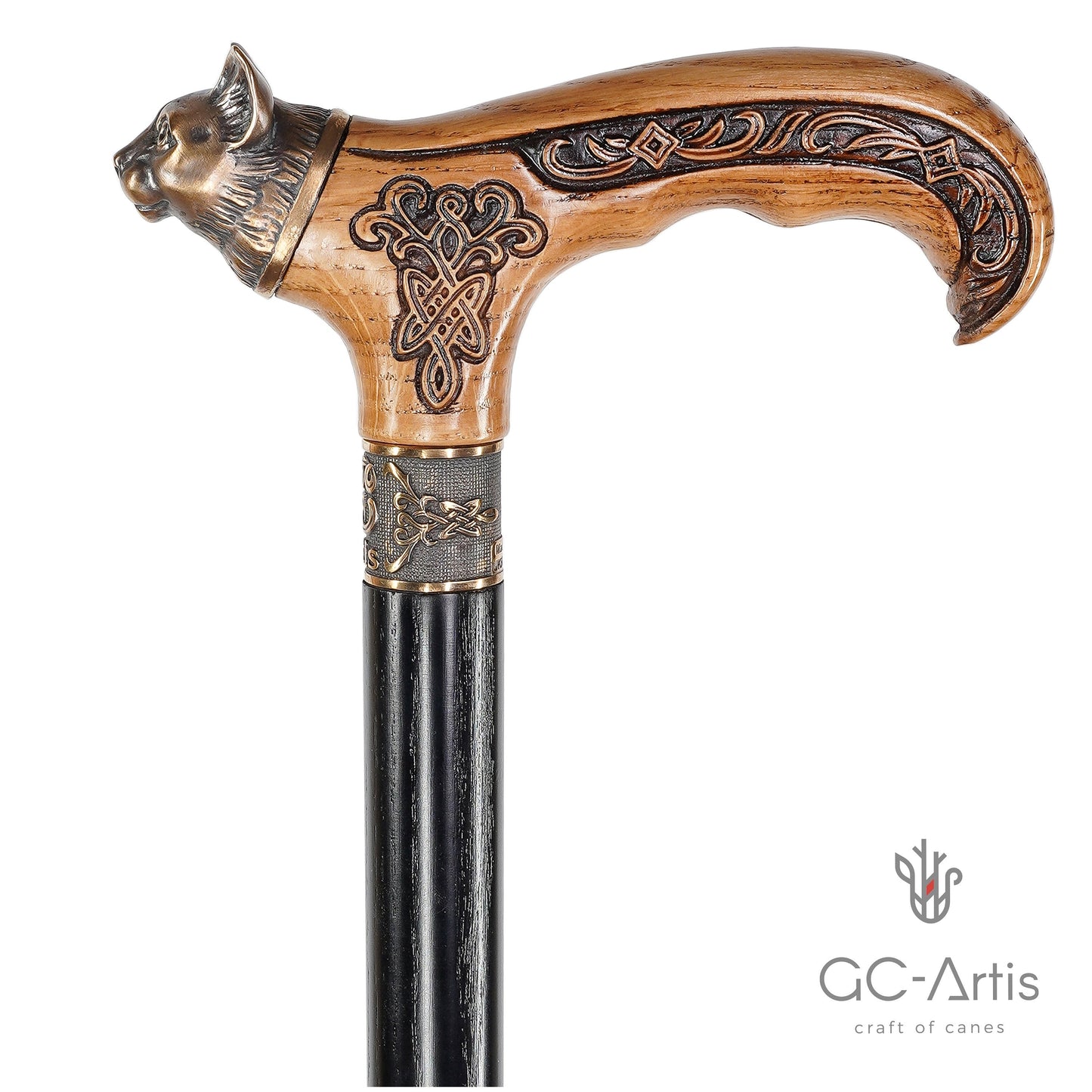 Kitty Head – Bronze & Wood Walking Cane