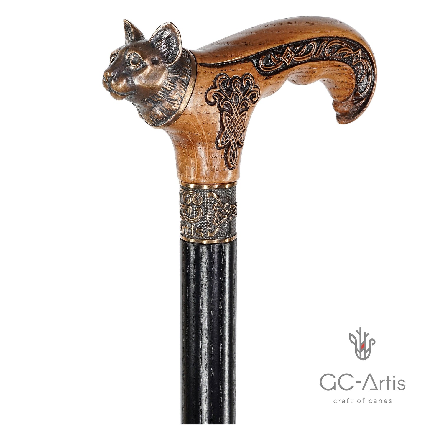 Kitty Head – Bronze & Wood Walking Cane