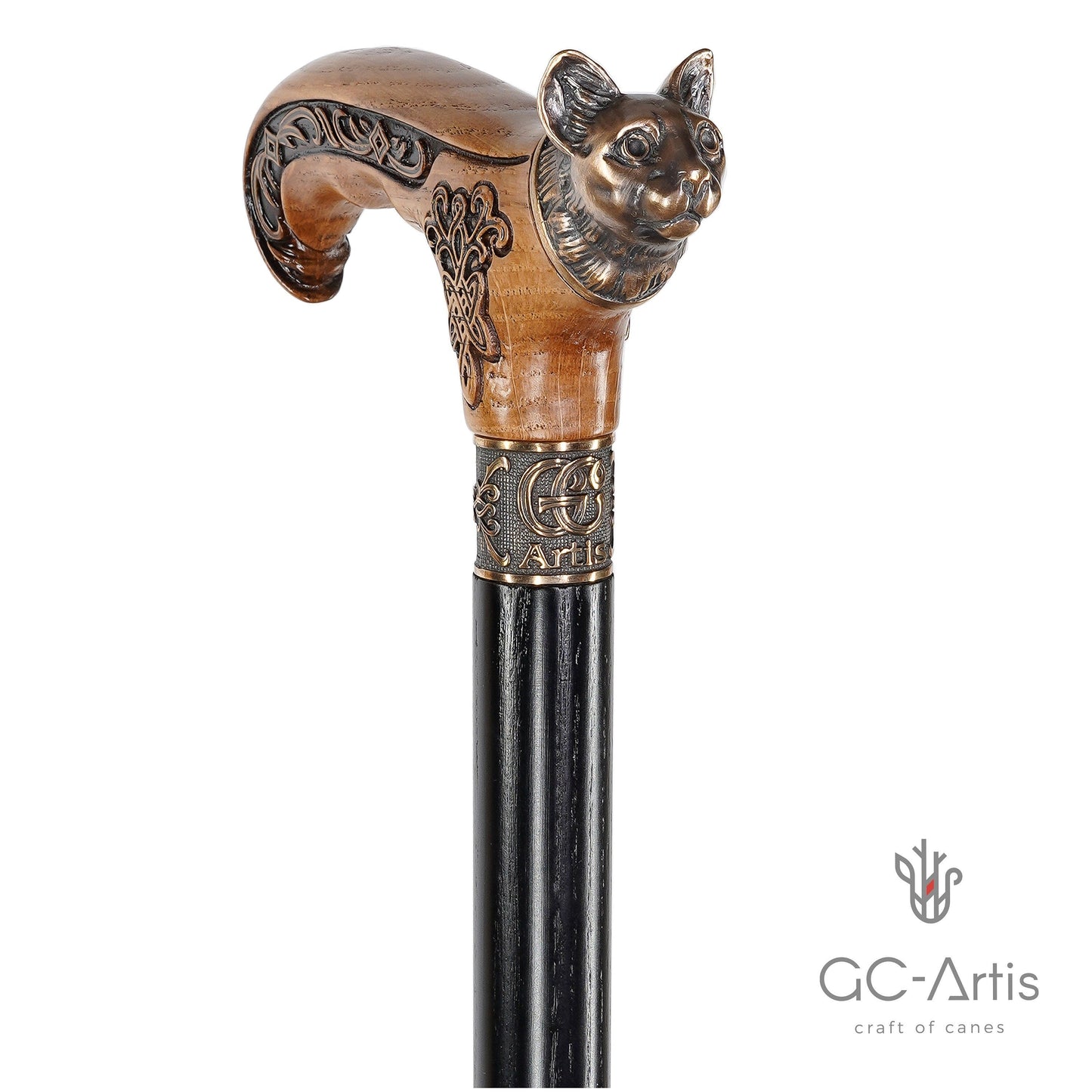 Kitty Head – Bronze & Wood Walking Cane