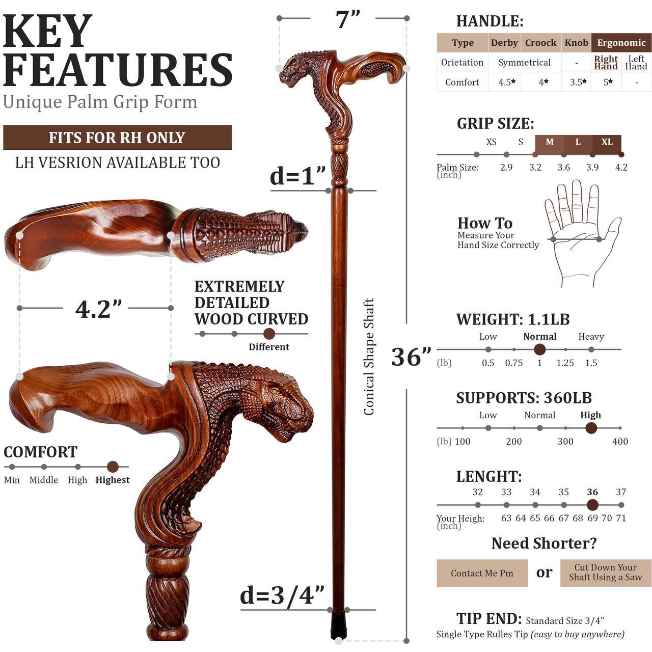 T-Rex – Ergonomic Walking Cane (Right Hand)