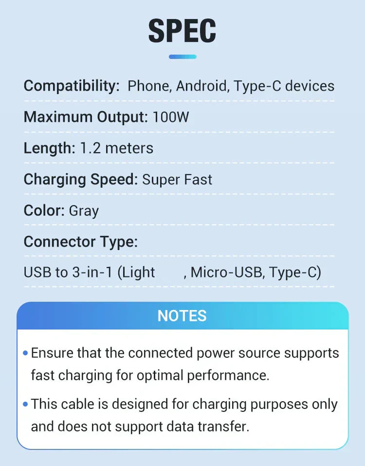 🔥Transparent Luminous 3-in-1 Super Fast Charging Cable🔥