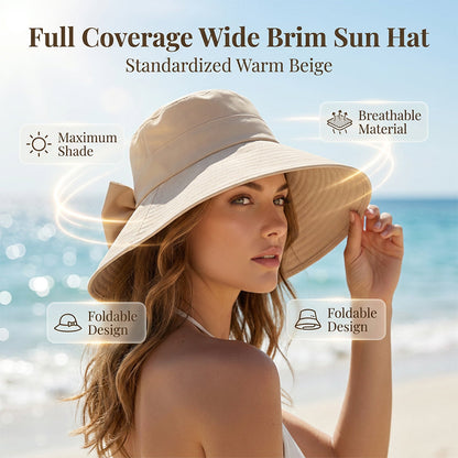 👒 Summer Hot Sale 50% OFF ! 💐 Women's Bowknot Wide Brim Sun Protective Hat – Oversized wide brim blocks UV rays, delicate bow decor, lightweight breathable fabric, ideal for beach, travel & outdoor walking✨