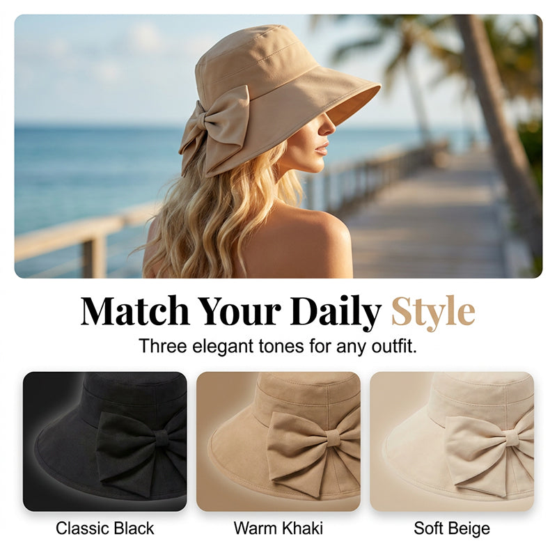 👒 Summer Hot Sale 50% OFF ! 💐 Women's Bowknot Wide Brim Sun Protective Hat – Oversized wide brim blocks UV rays, delicate bow decor, lightweight breathable fabric, ideal for beach, travel & outdoor walking✨