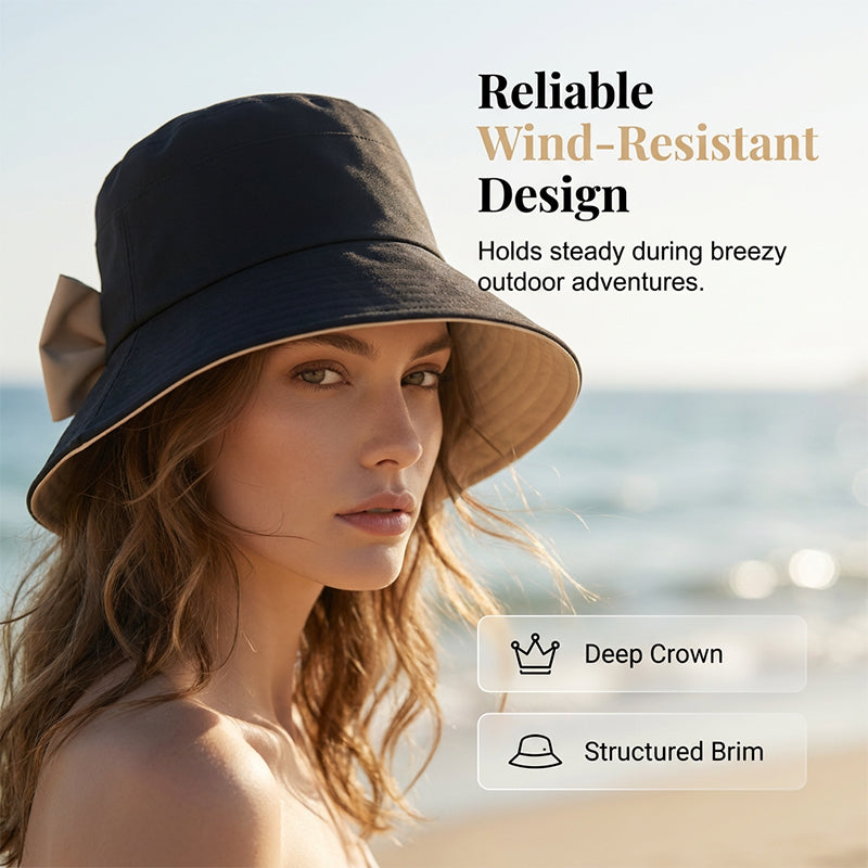 👒 Summer Hot Sale 50% OFF ! 💐 Women's Bowknot Wide Brim Sun Protective Hat – Oversized wide brim blocks UV rays, delicate bow decor, lightweight breathable fabric, ideal for beach, travel & outdoor walking✨